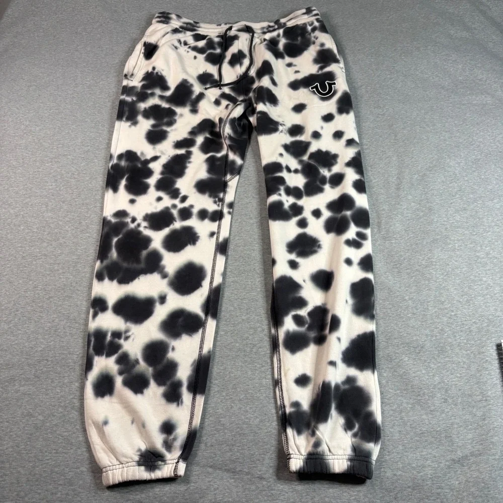 True Religion Mens Sunset Jogger Tie Dye Black White Fleece Sweatpants Large L